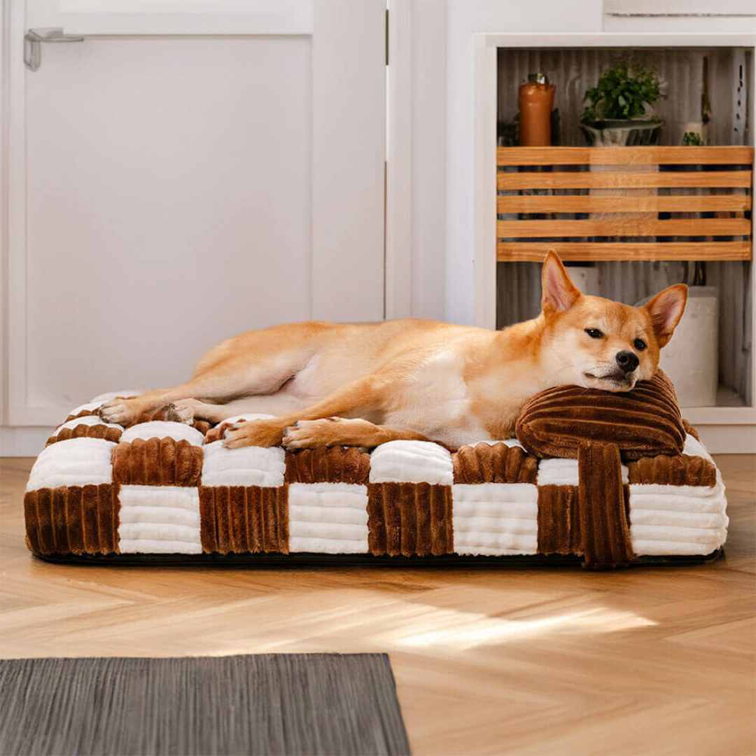 Handmade Plush Chessboard Orthopedic Support Dog Bed with Pillow